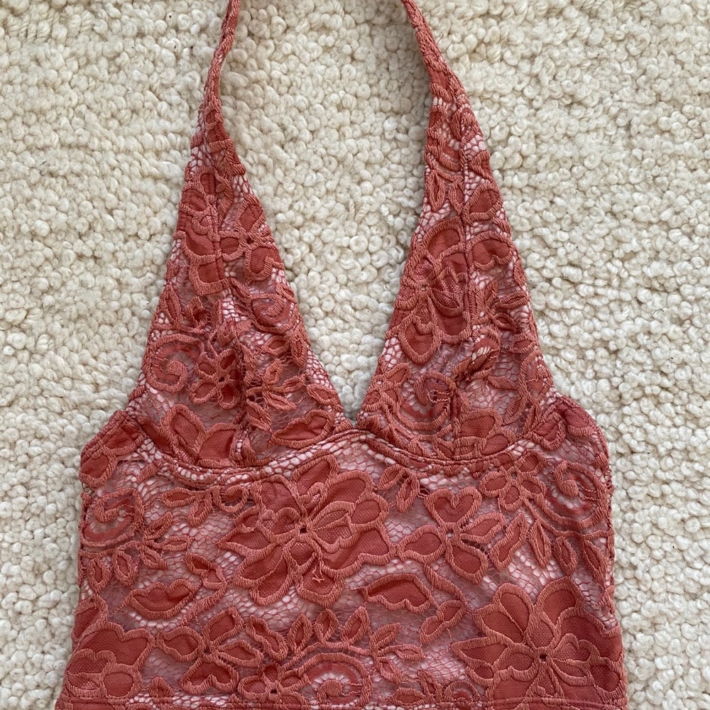 Pink Lacey urban outfitters crop halter top XS